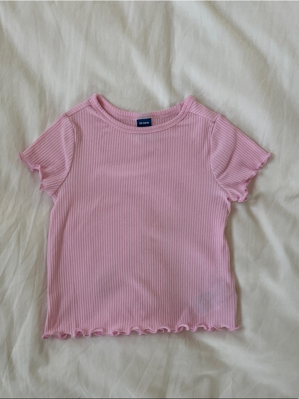 Old Navy Pink Ribbed Lettuce-Edge Short Sleeve Tee